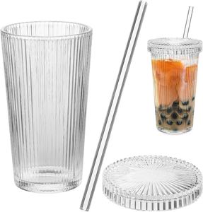 Vasos de viaje, taza de té y café de vidrio acanalado, vaso con tapa de vidrio y cubierta de taza de paja - Product Image 6