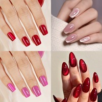 Faux ongles à presser en amande, style français, populaires, en plastique, couleur unie, brillants, style européen, pour manucure