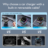 Chargeur de voiture rétractable à charge rapide de type C 12-24V avec indicateur lumineux LED et garantie d'un an
