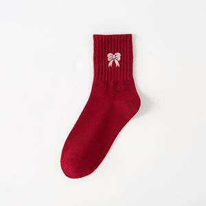 Individuell Gestaltete Damen-Socken aus Baumwolle mit Roten Streifen und Schleife, Modische Crew-Socken für Damen im Großhandel - Product Image 5