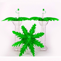 Bouteille d'eau et de jus en plastique écologique motif cocotier avec couvercle et paille pour adultes – Idéale pour la plage et les fêtes – Gobelets de plage en plastique