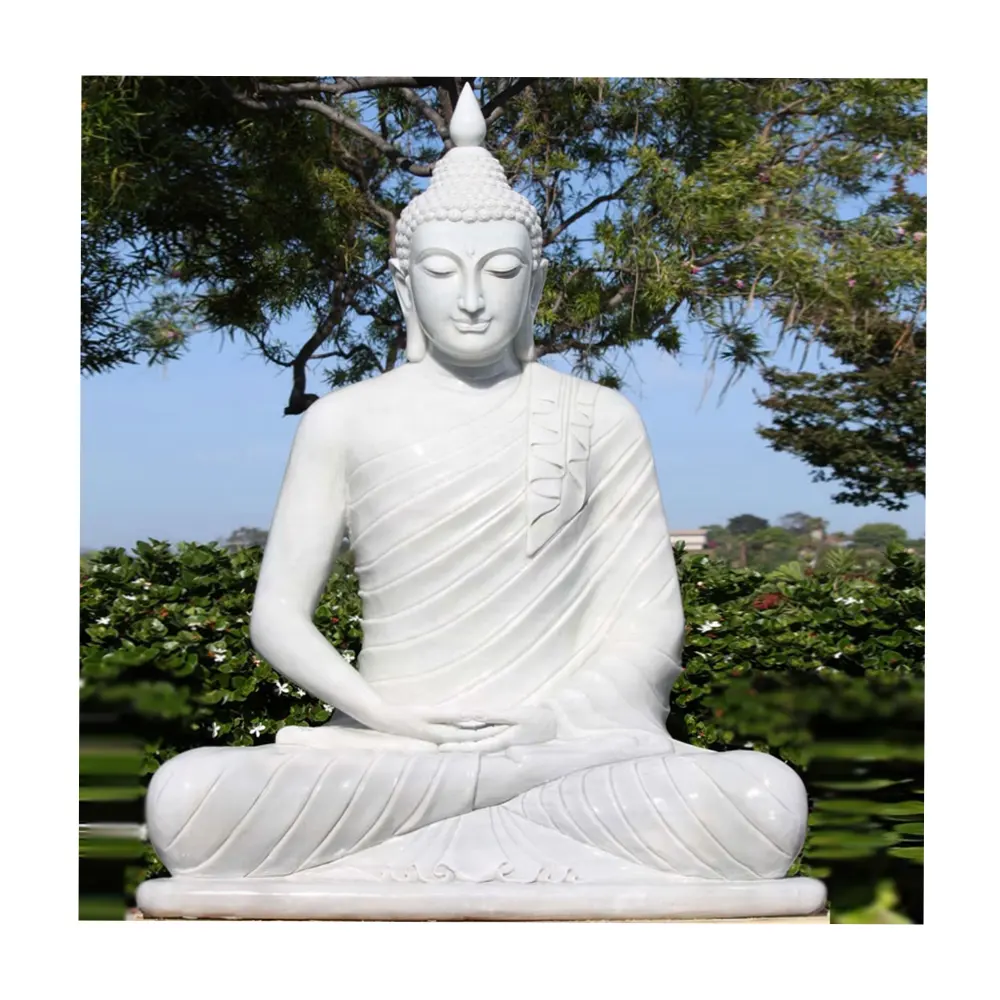 Decorazione del giardino In Marmo Bianco di Pietra a Grandezza naturale Seduta Statua di Buddha