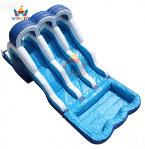 Factory Best Quality Blue Wave Three lane Custom <b>Inflatable</b> Wet <b>Slides</b> <b>Inflatable</b> <b>Water</b> <b>Slide</b> with Swimming Pool for Sale - Product Image 2
