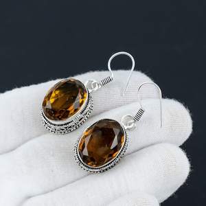 Pendientes colgantes de plata de ley 925 Vintage hechos a mano, el mejor precio, abalorios citrinos facetados, joyería de mujer para regalo de fiesta, venta al por mayor - Product Image 3