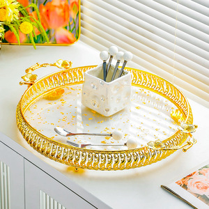 Plateau de rangement rond doré avec couvercle, boîte à bonbons en métal poli, accessoires de type sur pied pour présentation de snacks - Product Image 2