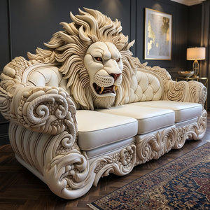 Sofá Seccional de Cuero Genuino con Cabeza de León Tallada, Estilo Europeo Antiguo, Muebles de Lujo para Sala de Estar - Product Image 2