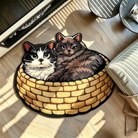 Tapis chat mignon, deux chats dans un panier, tapis irrégulier tufté à la main, tapis de sol moelleux de dessin animé pour la décoration de chambre et de salon