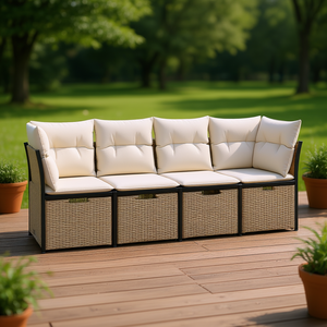 Ensemble de canapés de patio en rotin beige avec structure en acier thermolaqué et coussins en polyester pour usage extérieur 4 places - Product Image 2