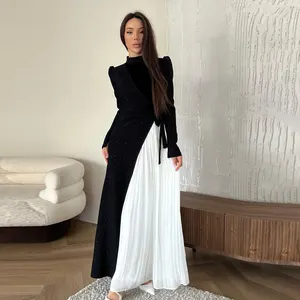 Sharut 2024 Eid Dubai Abaya Black Turkish Islamic Elegant Luxury Modest Custom Glitter Pleated 2 IN 1 Women Muslim Dress Abaya
