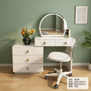 Modern Makeup <b>Vanity</b> <b>Table</b> with Lighted <b>Mirror</b> White MDF Storage Desk for Bedroom Furniture 800x400mm - Product Image 3