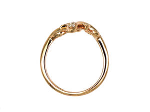 Bague ouverte en or rose 18 carats avec pavé de diamants, motif double feuille, bijoux de luxe romantiques d'inspiration naturelle pour femmes - Product Image 3