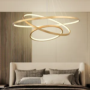 Nordic Modern Metal Circle 3 Rings Chandeliers Hanging Lustre Gold Kitchen LED Chandelier Pendant Light