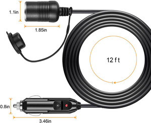 Câble d'extension allume-cigare 12V mâle à femelle avec ca-p pour compresseur d'air pompe à pneu refroidisseur réfrigérateur - Product Image 3