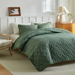 طقم غطاء مفرش سرير بلون أخضر سادة لحاف لكل المواسم طقم مفرش سرير مبطن طقم مفارش سرير - Product Image 3