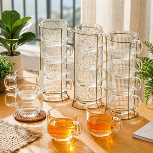 Glass Coffee <b>Cup</b> <b>Set</b> 300Ml Stackable With Handle For Afternoon <b>Tea</b> Adults - Product Image 1