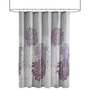 Rideau de douche moderne en polyester à imprimé floral, décoration de salle de bain imperméable avec ensemble de 4 pièces par Chen, design gris et violet - Product Image 6