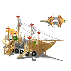 Парусный пиратский корабль, тематический парк, деревянная горка, деревянная игровая площадка, детская игровая площадка, уличное игровое оборудование