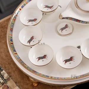 Service à thé en céramique de luxe européen 8 pièces avec grand plateau, collection en porcelaine fine de qualité supérieure pour le service du café et du thé - Product Image 5