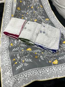 Heavy Nylon Soft Organza Silk Work Jari Thread Satén Seda Saree con Heavy Hand Work Blusa de encaje lista para usar - Product Image 6