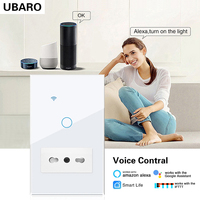 Interrupteur intelligent WiFi UBARO Tuya 1 voie avec prise standard brésilienne type 118, panneau tactile en verre pour Alexa Google Home Smart Life