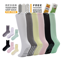 Chaussettes de yoga antidérapantes respirantes personnalisées pour femmes, hauteur genou, avec logo sur mesure
