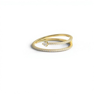 18K <b>Gold</b> Plating Luxury Bypass Crossover Diamond <b>Ring</b> Wrap <b>Ring</b> with Round Diamond <b>Ring</b> <b>Cocktail</b> <b>Ring</b> Half Eternity Band <b>Ring</b> - Product Image 1