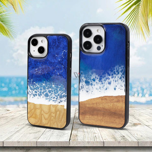 Funda de Madera Hecha a Mano para <span class=keywords><strong>iPhone</strong></span> 16 18, Madera Real y Resina, Diseño Único, Fundas para Teléfono con TPU Suave Antigolpes, Funda de Madera de Cerezo - Product Image 1