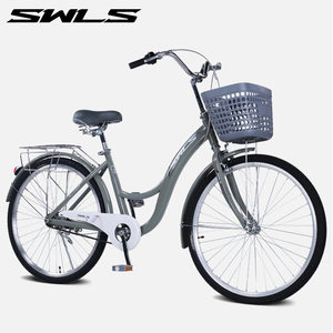 Vélo <span class=keywords><strong>de</strong></span> <span class=keywords><strong>ville</strong></span> à cadre bas à vitesse unique SWLS en acier <span class=keywords><strong>de</strong></span> 20/22/24/26 pouces <span class=keywords><strong>avec</strong></span> <span class=keywords><strong>panier</strong></span> avant pour femmes, classique pour les trajets urbains - Product Image 1