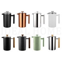 Cafetière à piston manuelle isotherme en acier inoxydable 304, écologique, portable, pour la maison, capacité 0,8 L (34 oz), couleur verte