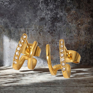 ต่างหูแบบติดหูทรงครึ่งวงกลมสองชั้น ดีไซน์ทันสมัยสำหรับผู้หญิง กันน้ำ ชุบทอง ทำจากสแตนเลสประดับเพชรซิร์คอน ของขวัญแฟชั่นสุดเพอร์เฟกต์ - Product Image 3