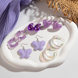 Boucles d'oreilles pendantes Cœur d'amour Camélia Rose Violet pour Femme, Ensemble de Boucles d'oreilles en Argent avec Dés Roses, Bijoux - Product Image 4