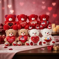 Peluche Ours Rouge Super Douce en Coton PP, Tenant un Cœur, Assise, Cadeau d'Anniversaire et de Saint-Valentin, Boîte Cadeau