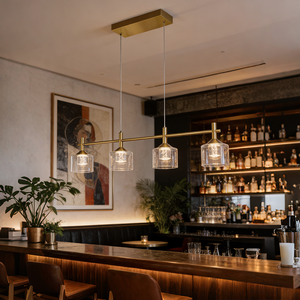 โคมไฟระย้าทรงเส้นตรงแก้วสีทองตกแต่งภายในสไตล์โมเดิร์นมินิมอลสำหรับโรงแรม ห้องรับประทานอาหาร ห้องนั่งเล่น ทางเดิน และโถงทางเข้า - Product Image 3