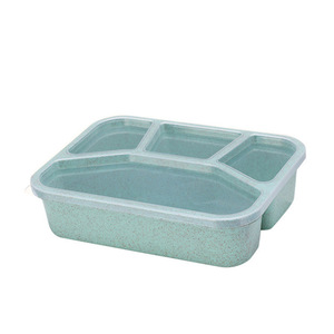 Wheat Straw Bento <b>Box</b> 4 Compartment Portable <b>Lunch</b> <b>Box</b> For Students And Office Use - Product Image 4