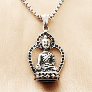 Collar con Colgante de Buda, Acero Inoxidable, Forma de Corazón, Joyería Retro para Hombre 19036 - Product Image 1