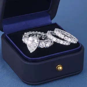 Custom Ladies Luxury S925 Silver 9k 10k 14k 18k Gold 5ct Pear Moissanite Lab Diamond Wedding Engagement Band Ring For Women