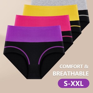 กางเกงในเอวสูงผู้หญิง 4 ชิ้น ไซส์ S-XXL ผ้าฝ้ายสีสันตัดกัน บริเวณเป้าผ้าฝ้าย ไซส์พลัส - Product Image 2