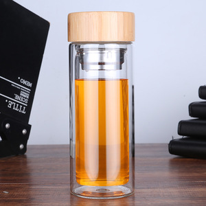 Chaud et froid h2o citron infuseur de fruits bouteille d'eau en verre borosilicate avec couvercle en bois - Product Image 2