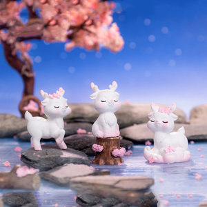 Mini figurines mignonnes en résine de cerf, ornements breloques en forme d'arbre à fleurs de cerisier pour décorations paysagères, accessoires de bricolage - Product Image 4