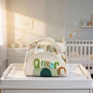 Bolsa de Almacenamiento para Bebé de Algodón con Nombre Personalizado |   Bolsa Organizadora de Pañales Multifuncional Ligera Hecha a Mano con Asa - Product Image 3