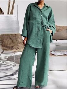 <span class=keywords><strong>Nouvel</strong></span> Ensemble Deux Pièces Femme Coton et Lin Couleur Unie Chemise Ample et Pantalon – Meilleure Vente - Product Image 6