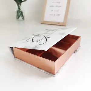 Customized Eco Friendly Supplier Marble Simple Purse 30mm Rectangle Book PET Window Sliding Drawer Eyelash Box with ribbon