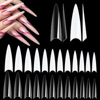 Vente en gros de 600 pièces/sac, pointes d'ongles artificielles longues et pointues de style français, transparentes naturelles, en ABS acrylique, faux ongles, fournitures d'extension d'ongles