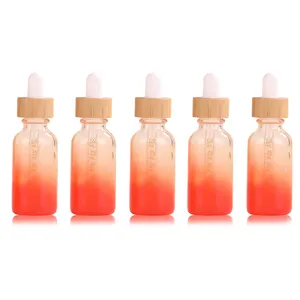 15 30 60 ml Atacado personalizado boston redondo garrafa de vidro bambu óleo essencial conta-gotas garrafa cosméticos embalagem