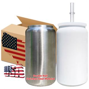 Custom logo White Blank Sublimation Double Walled Vacuum Insulated Stainless Steel 16oz Can <b>Metal</b> Tumblers Cans - Product Image 1