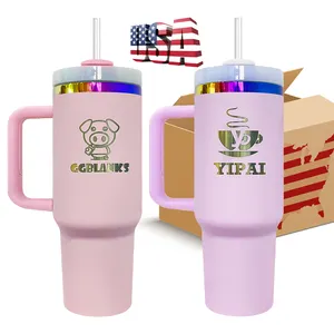 Giá trị tốt nhất Quà Tặng 40oz đôi tường thép không gỉ cầu vồng mạ quencher Tumblers với rơm và nắp cho khắc laser