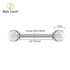 Right Grand ASTM F136 Piercing Titanio Rosca interna Barra recta Anillos para pezones Perla blanca Piercing <span class=keywords><strong>de</strong></span> titanio Anillo - Product Image 2
