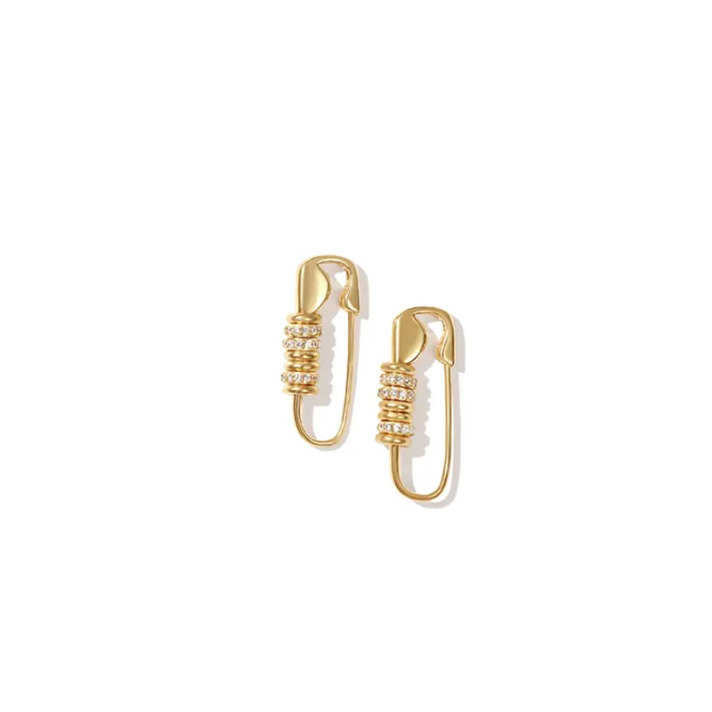 Pendientes de moda chapados en oro de 14k Gemnel, cuentas espaciadoras cz móviles deslizantes para mujer, joyería única, pendientes de Pin de seguridad únicos a la moda