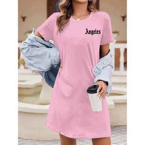 Nuovo Abito <span class=keywords><strong>da</strong></span> <span class=keywords><strong>Donna</strong></span> con Stampa Grafica ANGELES, Lunghezza al Ginocchio, Vita Elastica, Casual Sportivo, Collo Tondo, Maniche Corte, Pezzo Unico - Product Image 3