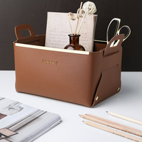 Organisateur de rangements moderne fait main sur mesure, boîte de rangement rectangulaire en cuir pliable pour coffre de voiture, 18L, pour soins de la peau et cosmétiques, sans couvercle